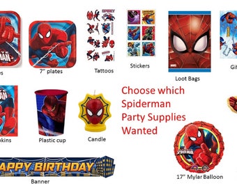 Spiderman Plates, Spiderman Napkins, Spiderman Gift Wrap, Spiderman Banner, Spiderman Loot Bags, Spiderman Cups, Spiderman balloon