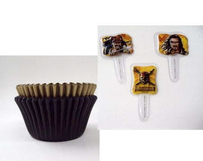 Pirates of the Caribbean Cupcake Picks with Black and Gold Baking cups