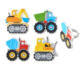 Construction Truck Rings, Construction Cupcake Toppers