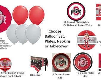 Ohio State Balloons, Ohio State Napkins, Ohio State Tablecover, Ohio State Lunch Napkins, Ohio State Plates