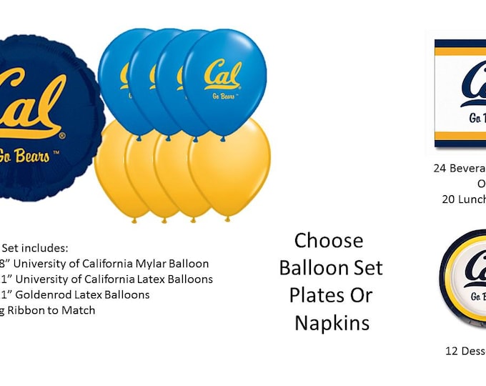 University of California Balloons, University of California Bears balloons, University of California napkins