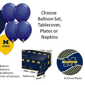 University of Michigan Balloons, U of M Balloons, University of Michigan Lunch Napkins, University of Michigan Tablecover, Michigan Plates