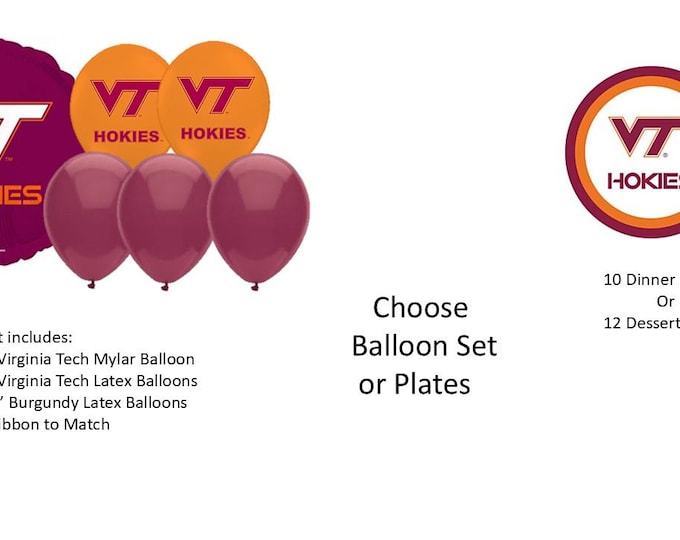 Virginia Tech University Balloons, Virginia Tech University Hokies Balloons, Virginia Tech Napkins, Virginia Tech Plates