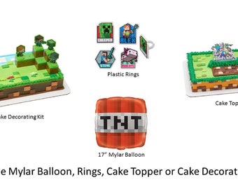 Minecraft Rings, Minecraft Cake Topper, Minecraft Balloon, Minecraft Cake Decorating Kit