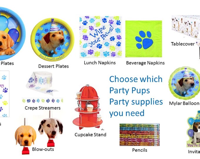 Party Pups balloons, Party Pups Plates, Party Pups, Napkins, Puppy Plates