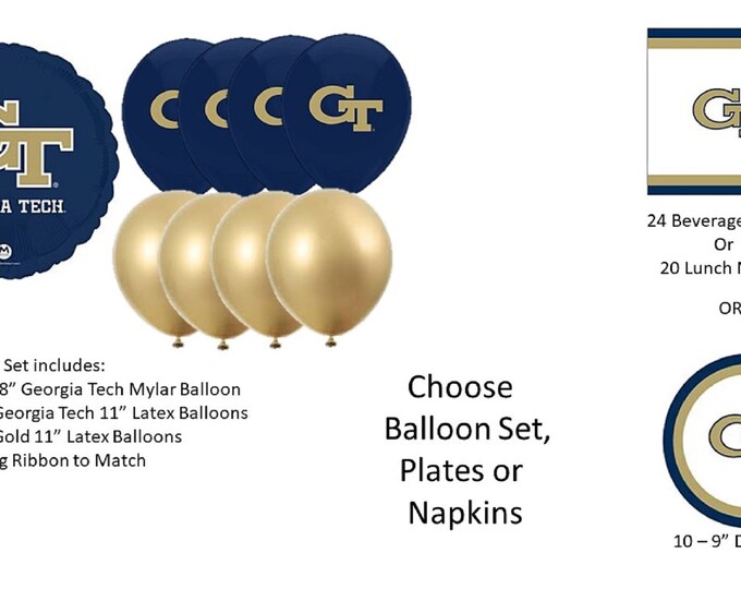Georgia Tech Balloons, Georgia TechYellow Jackets balloons, Georgia Tech Napkins, Georgia Tech Dinner Plates