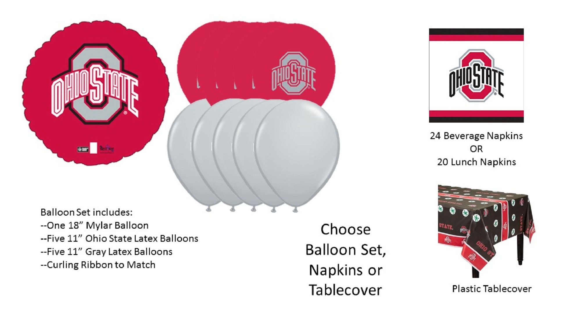 Ohio State Balloons, Ohio State Napkins, Ohio State Tablecover, Ohio State Lunch Napkins