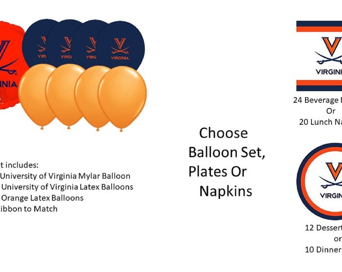 University of Virginia Balloons, University of Virginia Cavaliers Balloons, University of Virginia Napkins, University of Virginia Plates