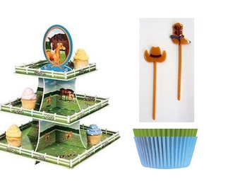 Horse Cupcake Stand with baking cups and Western Cupcake Picks