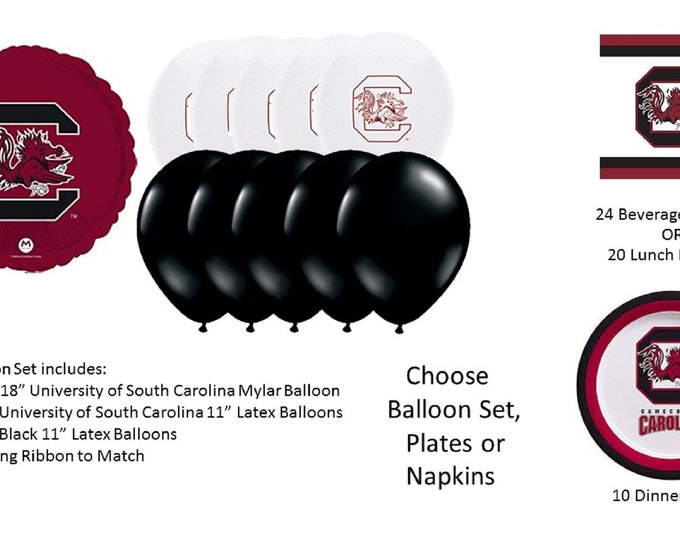 University of South Carolina Balloons, University of South Carolina Plates, University of South Carolina Napkins,