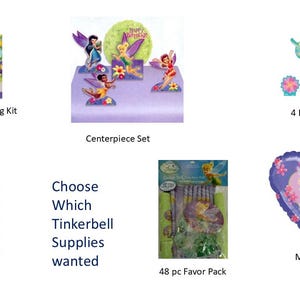 Tinkerbell Napkins, Tinkerbell Favor Pack, Tinkerbell Centerpiece. Tinkerbell Cake Decorating Kit