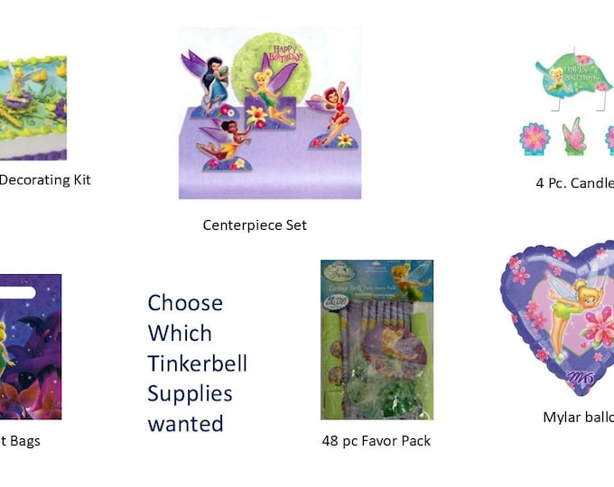 Tinkerbell Napkins, Tinkerbell Favor Pack, Tinkerbell Centerpiece. Tinkerbell Cake Decorating Kit