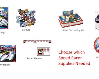Speed Racer Balloons, Speedracer Cake Decorating Kit, Speed Racer Rings, Speedracer Loot Bags, Speed Racer Banner