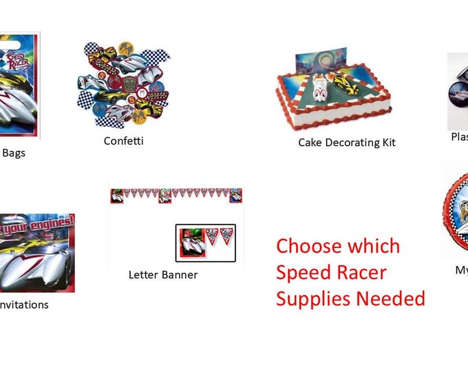 Speed Racer Balloons, Speedracer Cake Decorating Kit, Speed Racer Rings, Speedracer Loot Bags, Speed Racer Banner