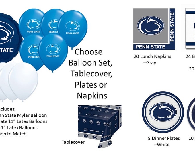 Penn State University Balloons, Penn State Napkins, Penn State Plates, Penn State Lunch Napkins, Penn State Tablecover