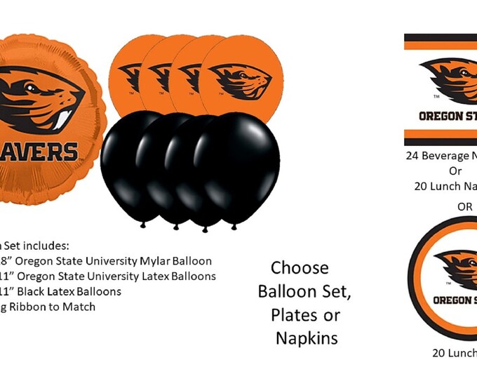 Oregon State University Balloons, Beavers balloons, Oregon State Beavers Balloons, Oregon State Napkins, Oregon State Plates