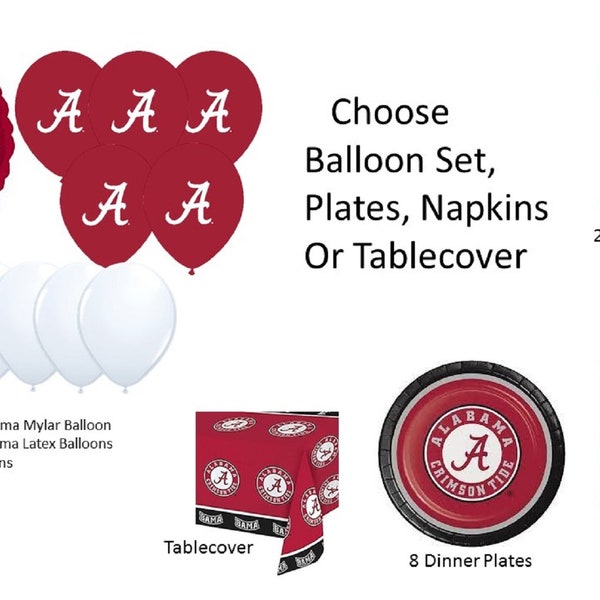 University of Alabama Balloons, University of Alabama Napkins, University of Alabama Plates, Alabama Tablecover