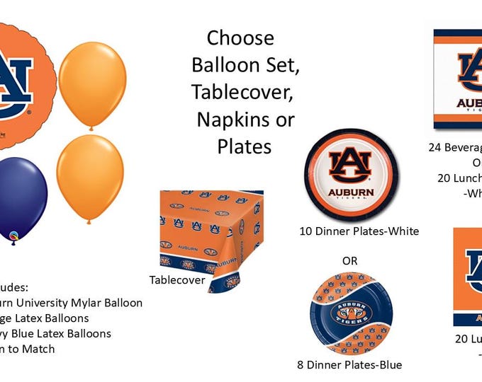 Auburn University Balloons, Auburn Tigers balloons, Auburn Napkins, Auburn University Napkins, Auburn Plates, Auburn Tablecover