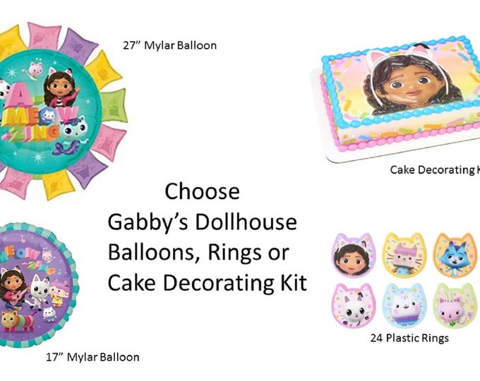 Gabby's Dollhouse Balloons, Gabby's Dollhouse Cake Decorating Kit, Gabby's Dollhouse Rings