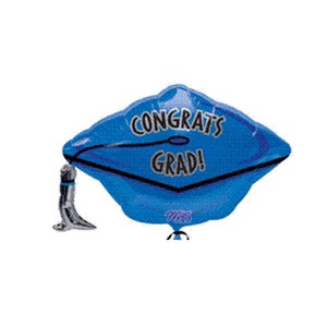 Blue Graduation Decorations, Blue Grad Mylar Balloons, Sapphire Blue Graduation Decor, Blue Plates, Blue Napkins 18" Cap Shape Mylar