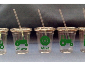 Tractor Cups with Lids and Straws