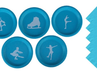 Ice Skating Dinner Plates with Solid Color Lunch Napkins Set for 5 People, Girl or Boy, Ice Skating 9" Plates