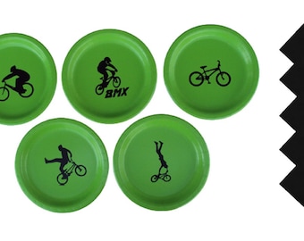 BMX Dinner Plates, BMX Dessert Plates - with Solid Color Napkins - Set for 5 People