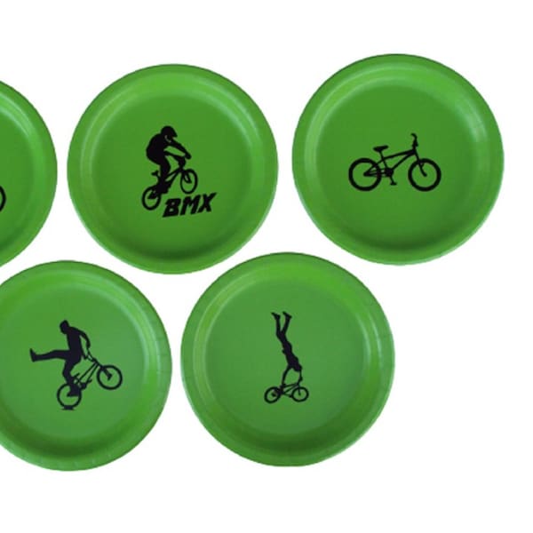 BMX Dinner Plates, BMX Dessert Plates - with Solid Color Napkins - Set for 5 People