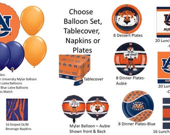 Auburn University Balloons, Auburn Tigers balloons, Auburn Napkins, Auburn University Napkins, Auburn Plates, Auburn Tablecover