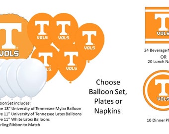 University of Tennessee Balloons, University of Tennessee Volunteers Balloons, University of Tennessee Napkins, Tennessee Plates