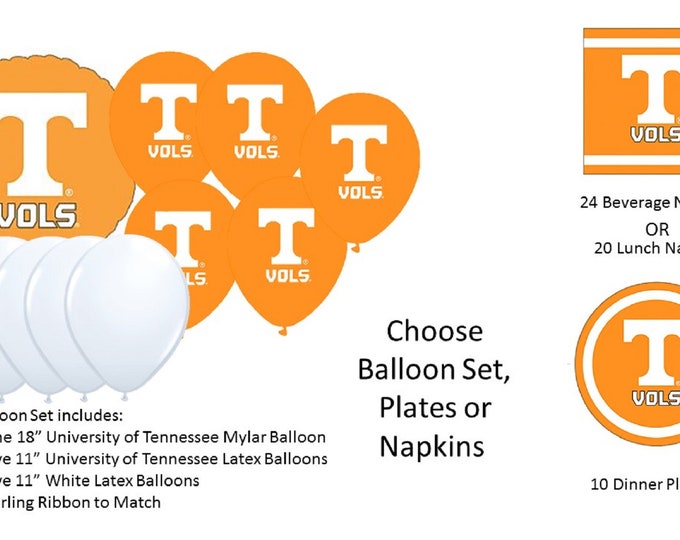 University of Tennessee Balloons, University of Tennessee Volunteers Balloons, University of Tennessee Napkins, Tennessee Plates