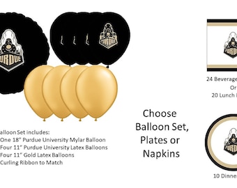 Purdue University Balloons, Purdue University Boilermakers balloons, Purdue University Napkins, Purdue Plates