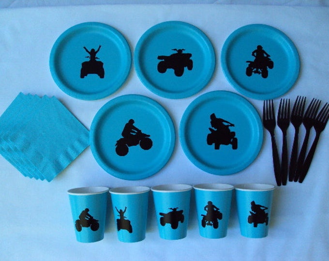 ATV Tableware Set for 5, All Terrain Vehicle Plates, Four Wheeler Tableware