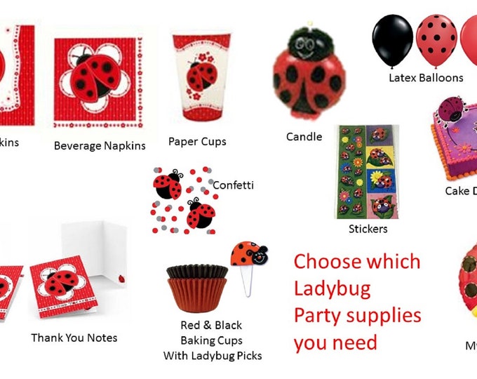 Modern Ladybug Napkins, Ladybug Napkins, Ladybug Cupcake Picks, Ladybug Balloons