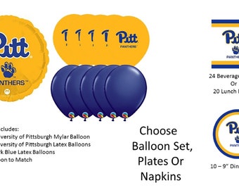 University of Pittsburgh Balloons, University of Pittsburgh Panthers Balloons, University of Pittsburgh Napkins, Pittsburgh Plates