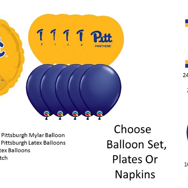 University of Pittsburgh Balloons, University of Pittsburgh Panthers Balloons, University of Pittsburgh Napkins, Pittsburgh Plates