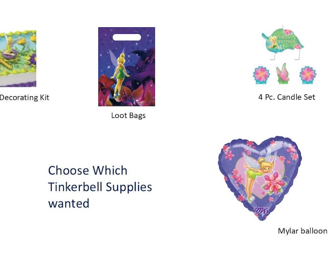 Tinkerbell Napkins, Tinkerbell Favor Pack, Tinkerbell Centerpiece. Tinkerbell Cake Decorating Kit