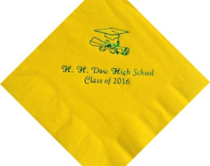 Personalized Graduation Beverage Napkins with Grad Cap Logo for Class of 2024