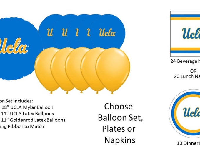 UCLA Balloons, Bruins Balloons, University of California Los Angeles balloons, UCLA Napkins, UCLA plates