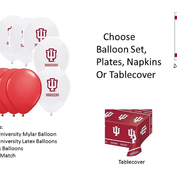 University of Indiana balloons, Indiana University Napkins, University of Indiana napkins, Indiana Plates, Indiana Tablecover