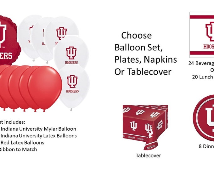 University of Indiana balloons, Indiana University Napkins, University of Indiana napkins, Indiana Plates, Indiana Tablecover