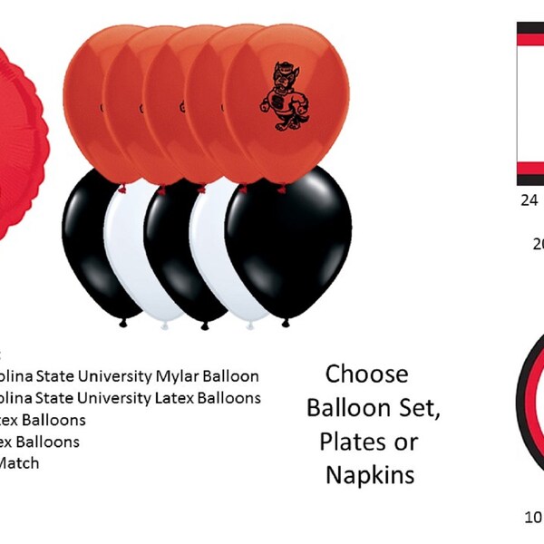 North Carolina State Balloons, Wolfpack balloons, North Carolina State Wolfpack Balloons, North Carolina State Napkins,