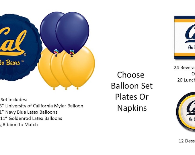 University of California Balloons, University of California Bears balloons, University of California napkins