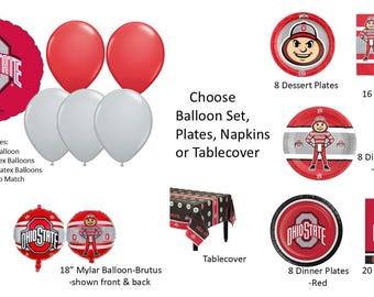 Ohio State Balloons, Ohio State Napkins, Ohio State Tablecover, Ohio State Lunch Napkins, Ohio State Plates