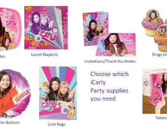 iCarly Party Plates Napkins Tablecover Invitations Thank You Notes Rings Balloons