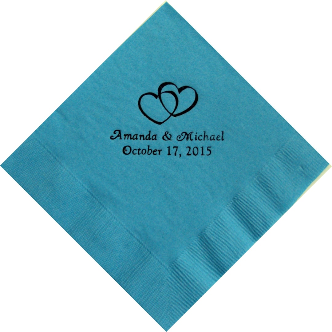 Personalized Beverage Napkins Double Hearts Etsy