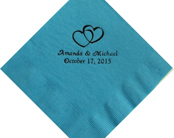 Personalized Beverage Napkins - Double Hearts