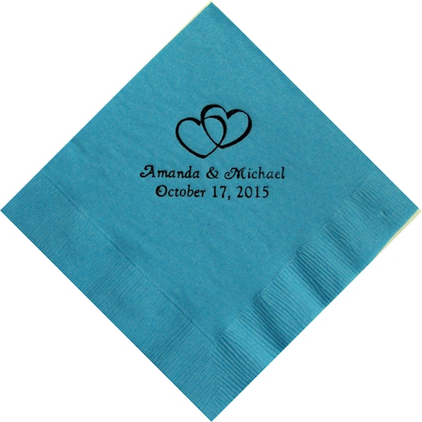 Personalized Beverage Napkins - Double Hearts