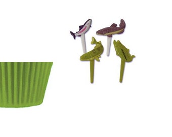 Trout & Bass Fish Picks with Lime Green Baking Cups