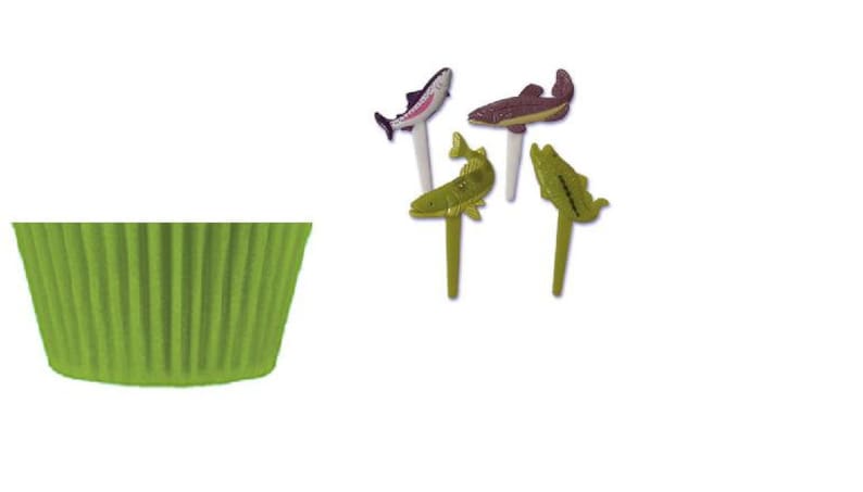 Trout & Bass Fish Picks with Lime Green Baking Cups bild 1